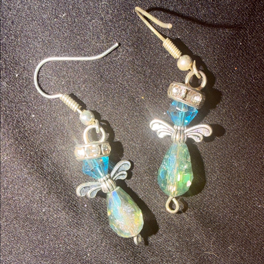 Elegant Silver and Blue Angel Earrings